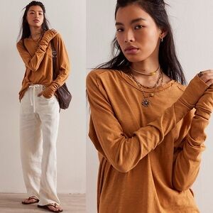 Free People We The Free Arden Tee Golden Amber Long Sleeve | Size Large